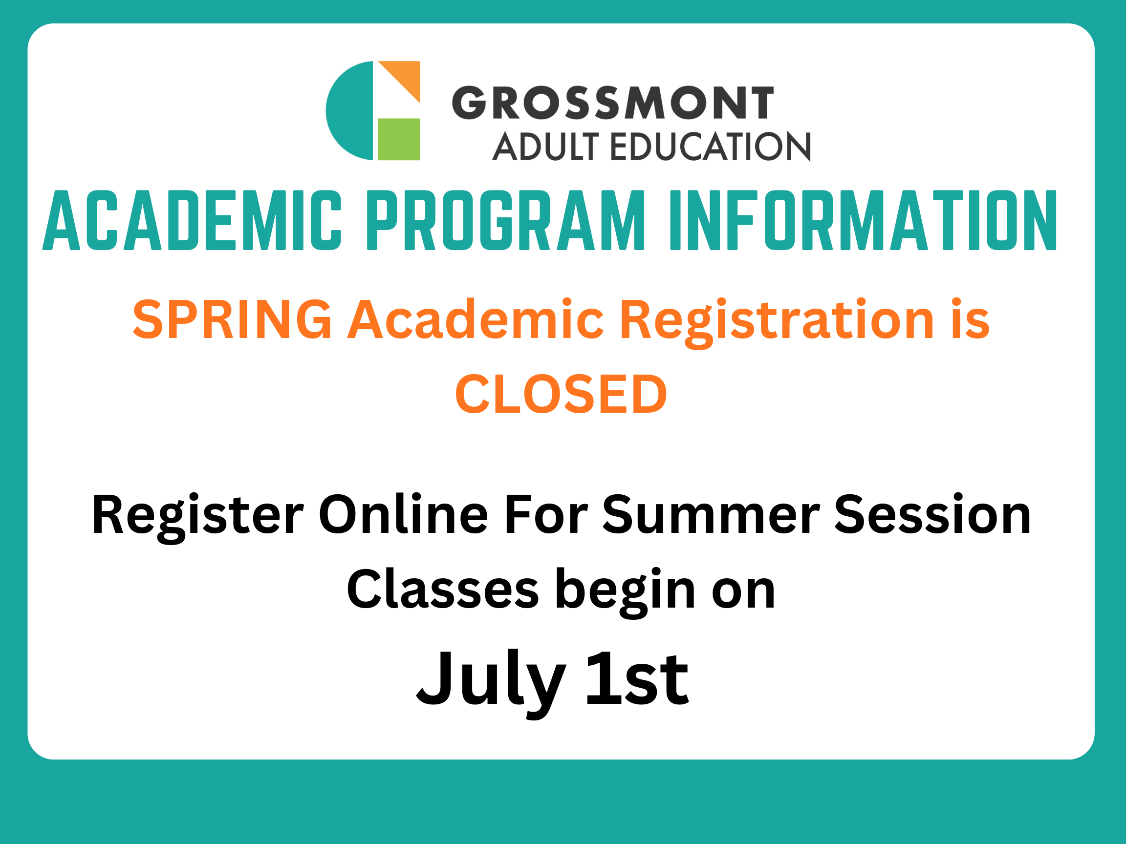 Register Online For Summer Session - Classes Begin July 1, 2026